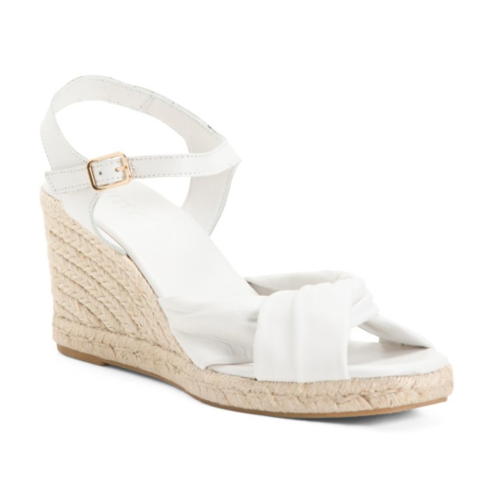 Jutelia Made in Spain Leather Twist Raffia Wedge Espadrilles NIB